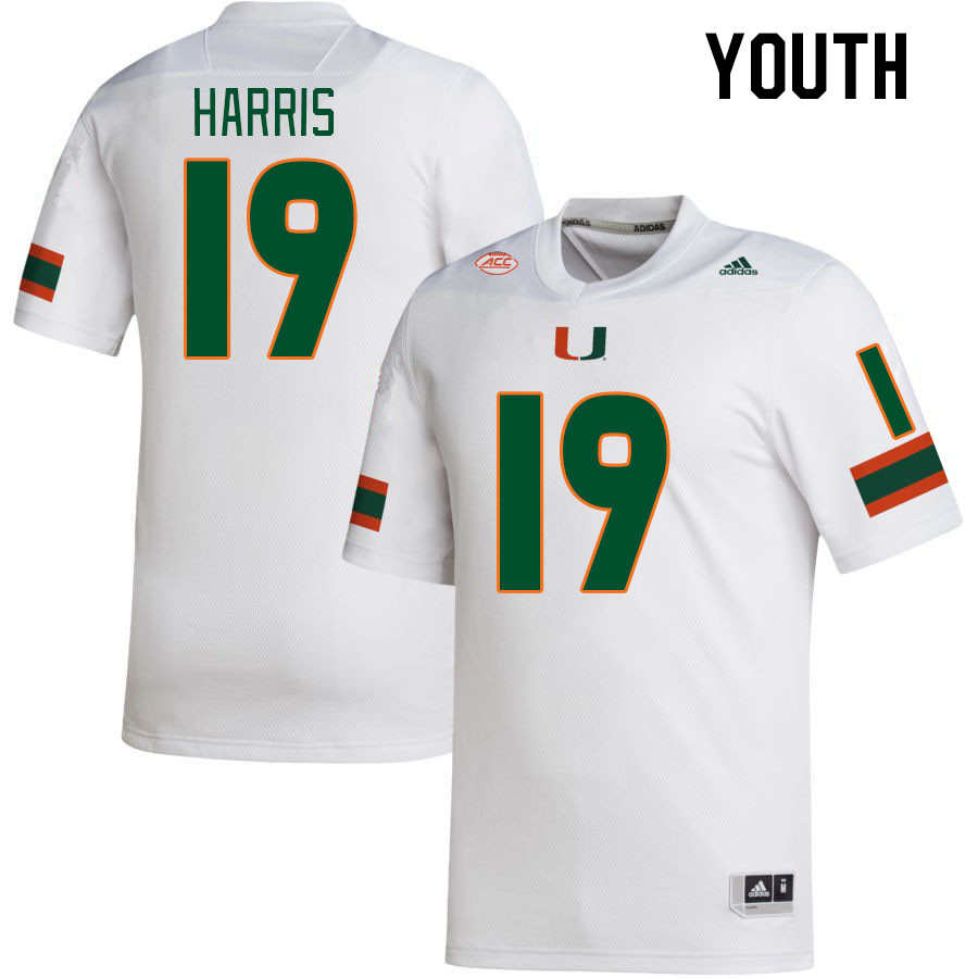 Youth #19 Jaden Harris Miami Hurricanes College Football Jerseys Stitched-White - Click Image to Close